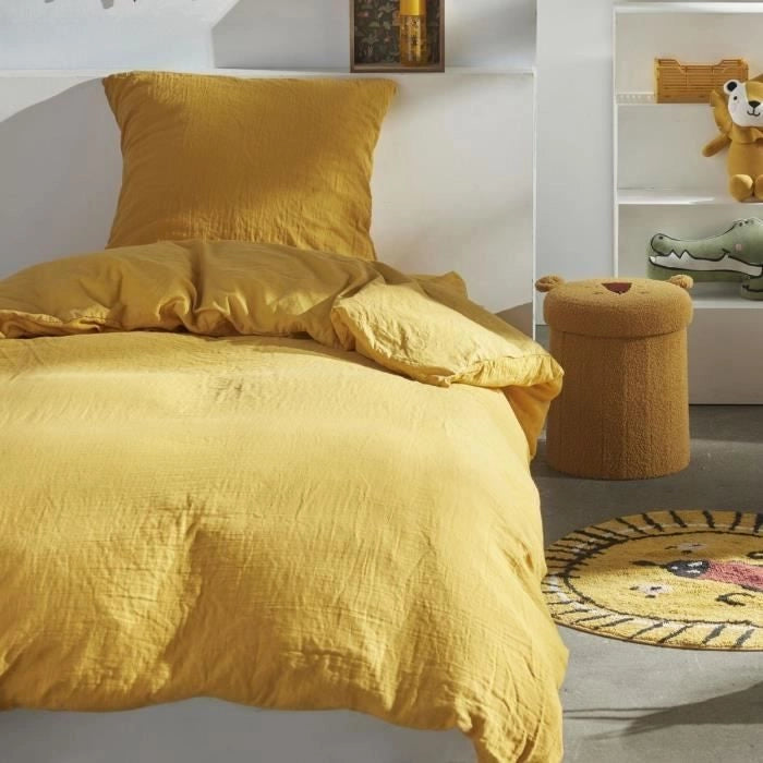 Completo letto - TODAY - 123333 - 1 persona - 140x200 cm - Garza di cotone tinta unita - Ocra