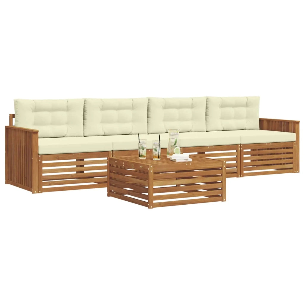 Set di divani da esterno con cuscino 5 pcs Naturale e Crema