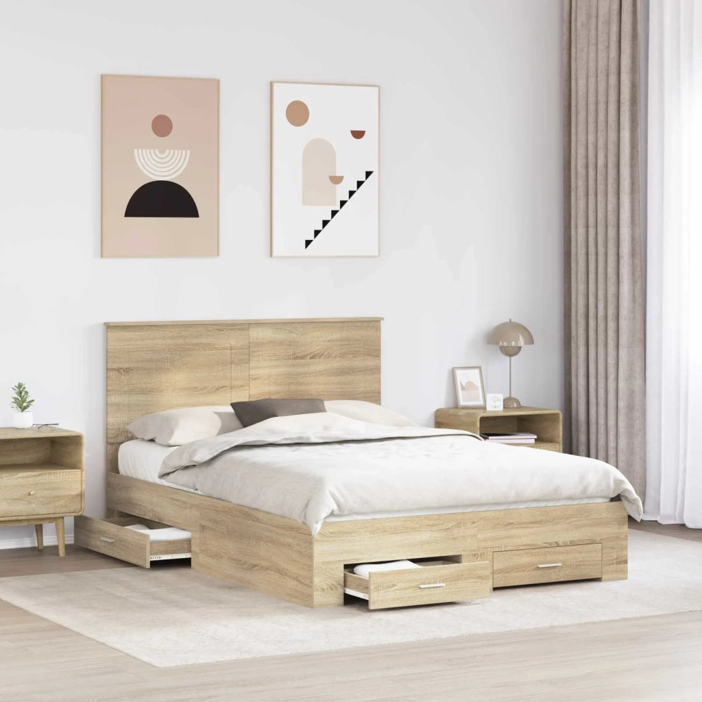 Struttura del letto con testiera Rovere Sonoma 140 x 190 cm