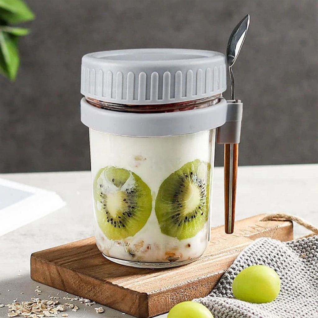 Set 2 vasetti in vetro 350 ml con coperchio ermetico e cucchiaio