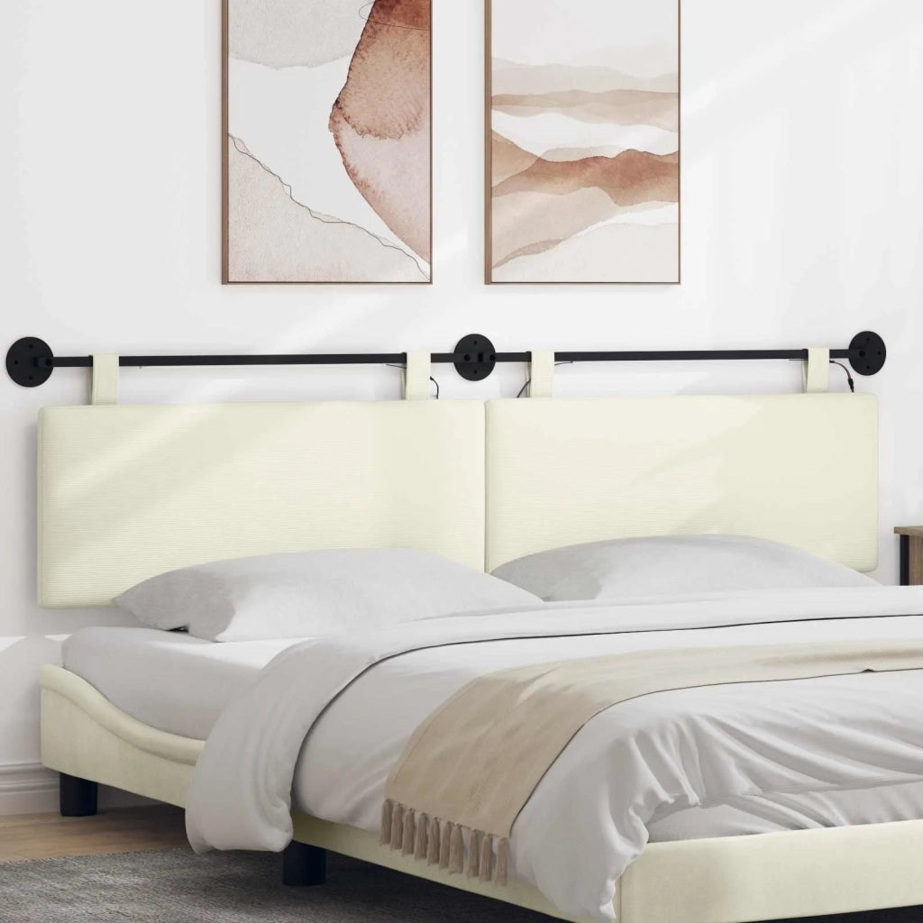 Testiera | Testata sospesa Con luce LED Crema Tessuto in Cords