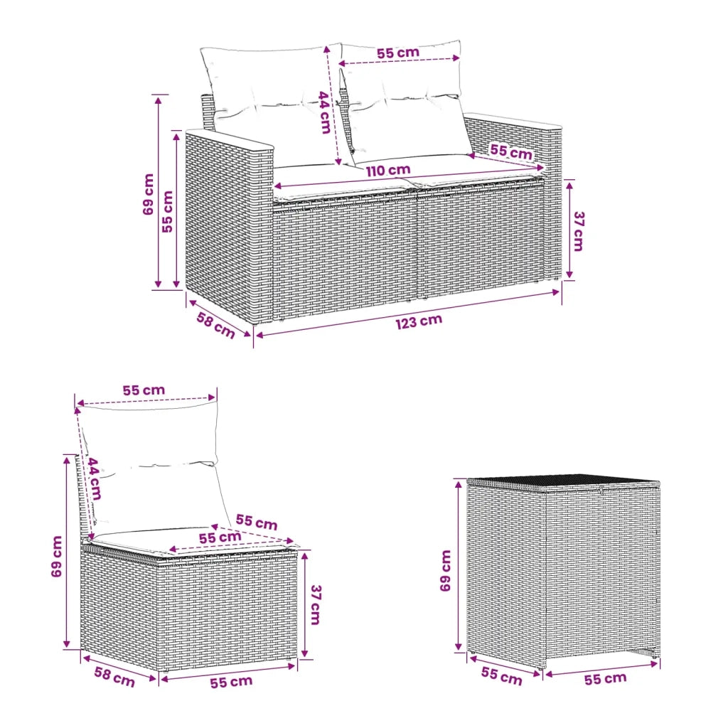 Set di divani 7 pz Nero e Bianco Crema 3448855