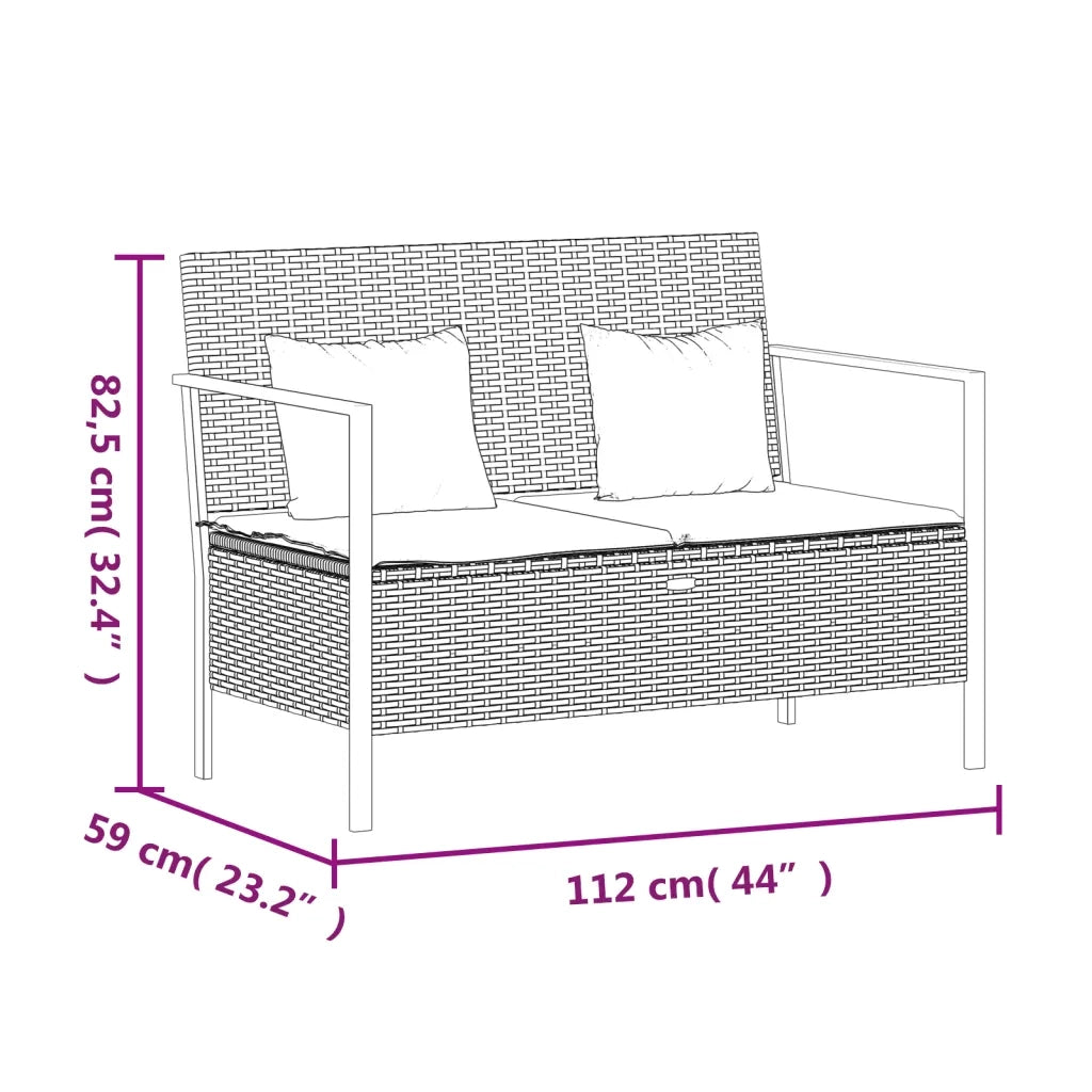 Panca da Giardino a 2 Posti-Sgabello-Panca da esterno con Cuscini in Polyrattan Grigio