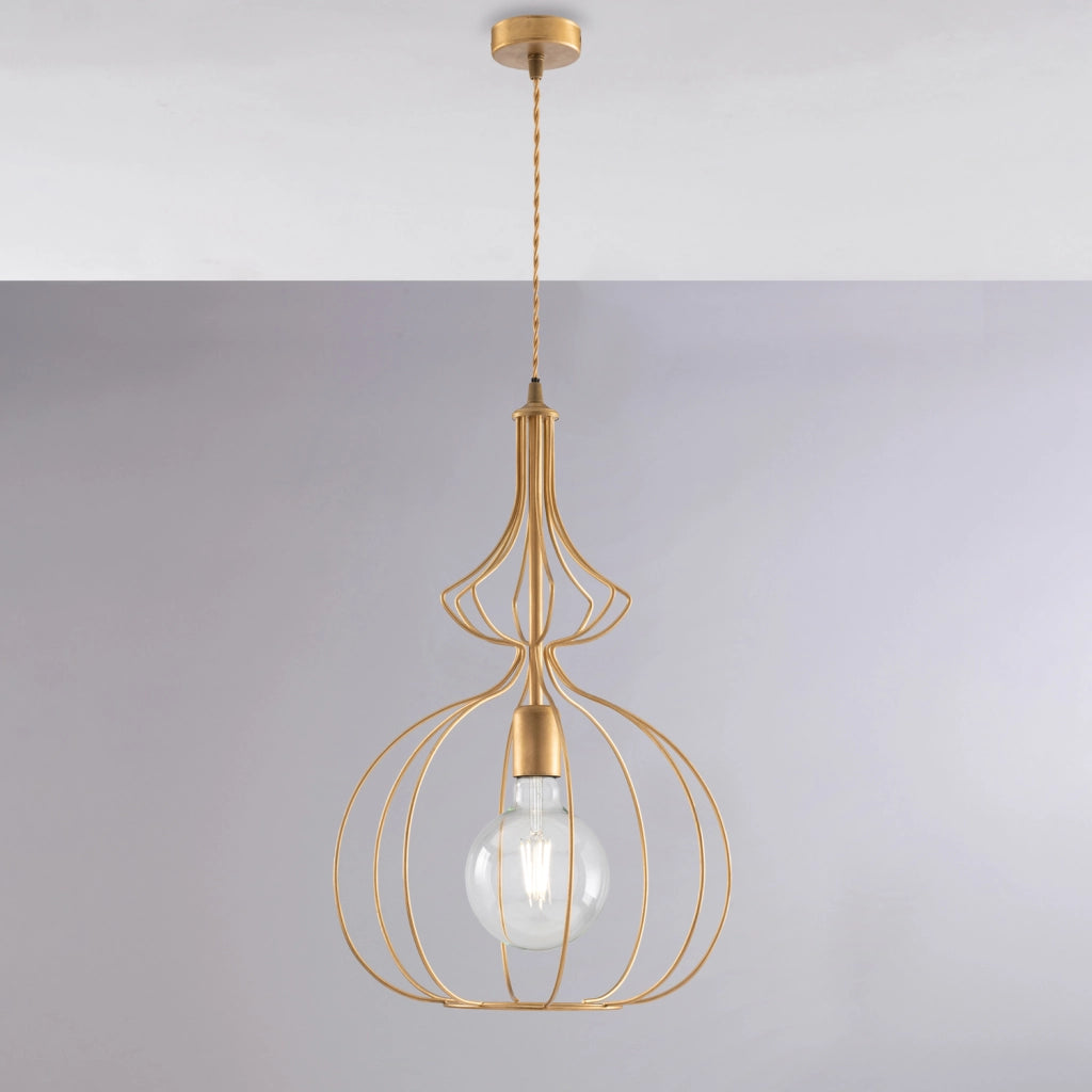 Sospensione Industrial 1 Luce Olimpia Gabbia Ferro Laccato Oro