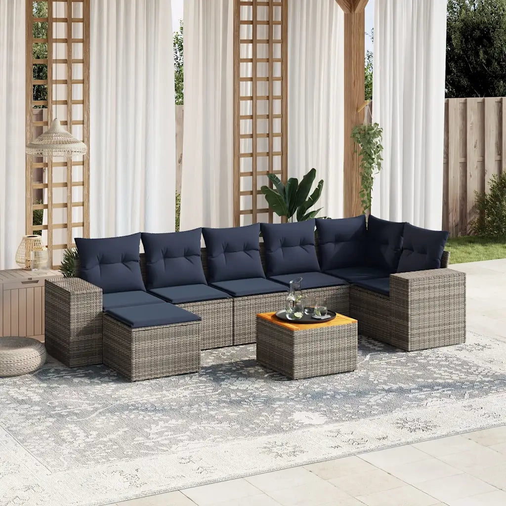 Set Divani da Giardino 8 pz con Cuscini Grigio in Polyrattan 3225557