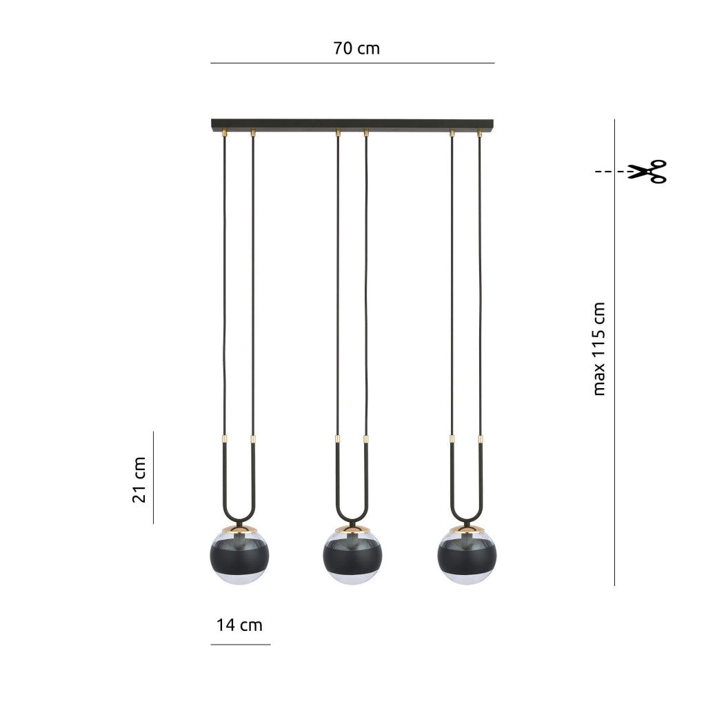 Lampadario Emibig Glam 3, 3xE14 nero/oro vetro dimmerabile