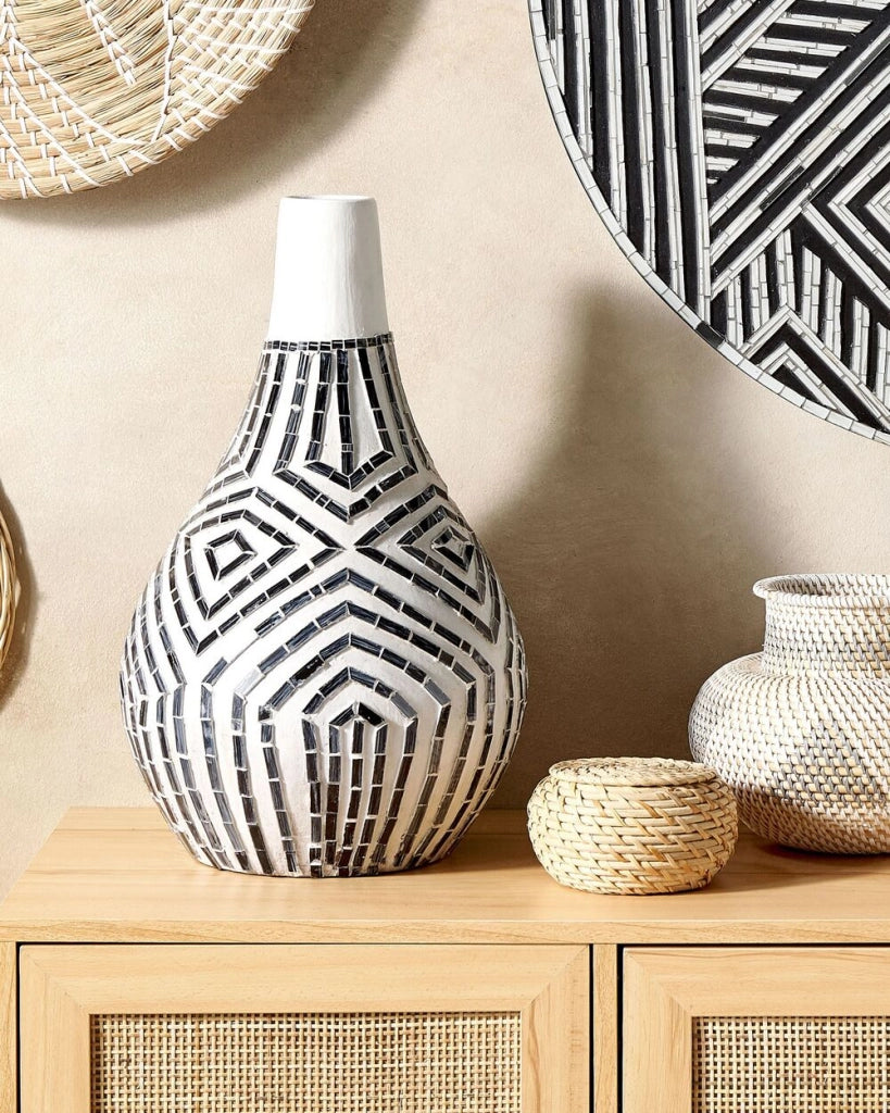 Vaso decorativo in terracotta bianca e nera Stile naturale per i fiori secchi