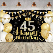 Decorazione per Festa di Compleanno 45° Anno - Bandiera di Fondo - Accessori di Compleanno - Accessori per Photo Booth - Nero/ Oro 70" x 30