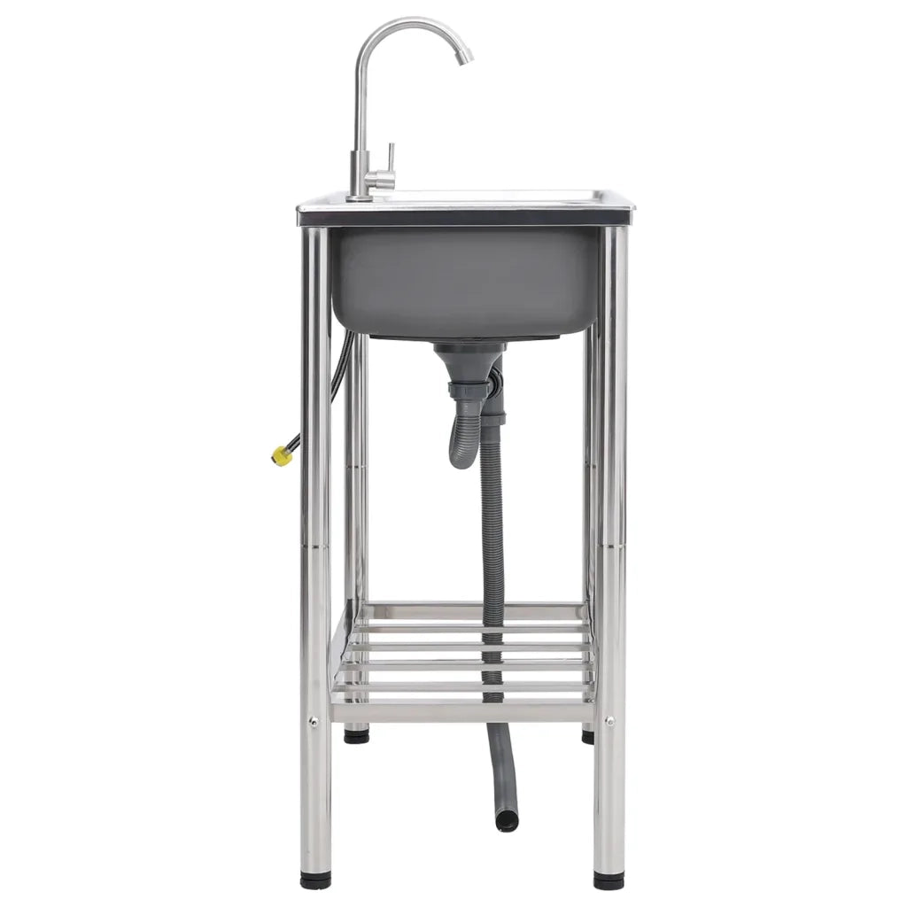 Lavello da Campeggio Vasca Doppia con Rubinetto in Acciaio Inox