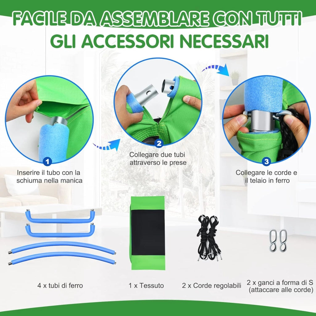 Altalena da Giardino per Bambini, Con Telaio in Metallo, Regolabile in Altezza, Carico Fino a 150 kg, Ideale per Parco, Parco Giochi, Cortile, 80 x 150 cm (Verde)