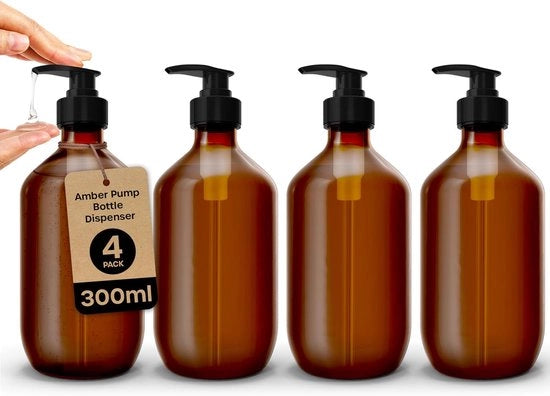 Dispensatore di sapone - 300ml - dispenser di sapone elegante - 4 pezzi - ambra - vetro