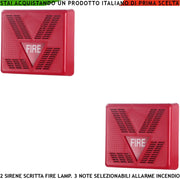 SIRENA MULTISUONO ROSSA 2 PEZZI SEGNALAZIONE ALLARME INCENDIO ALIMENTAZIONE 24 VCC SCRITTA FIRE LAMPEGGIANTE