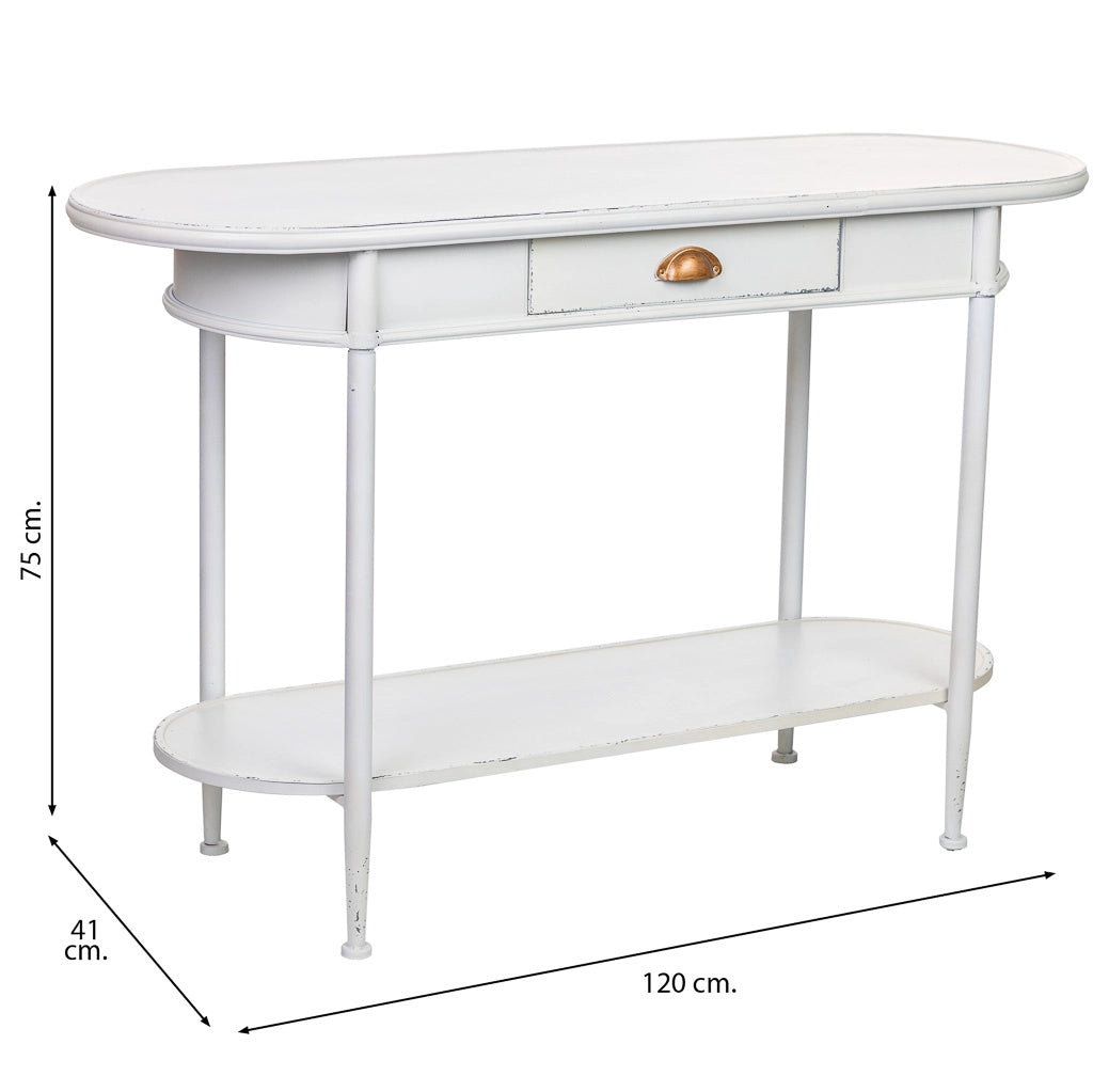 Mobili d'ingresso 1 cassetto e ripiano in metallo bianco 120x41x75h cm