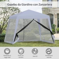 Gazebo Impermeabile con Zanzariere da Giardino Esterno Tendone in Poliestere 3 x 3 x 2.45 m Grigio