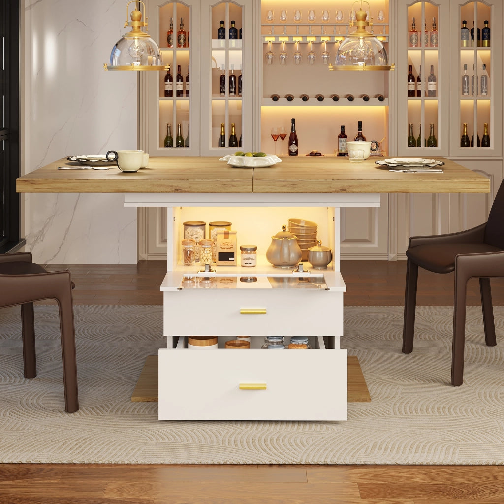 TAVOLO Allungabile 110-140x80x75 cm MDF Bianco con LED e controllo App