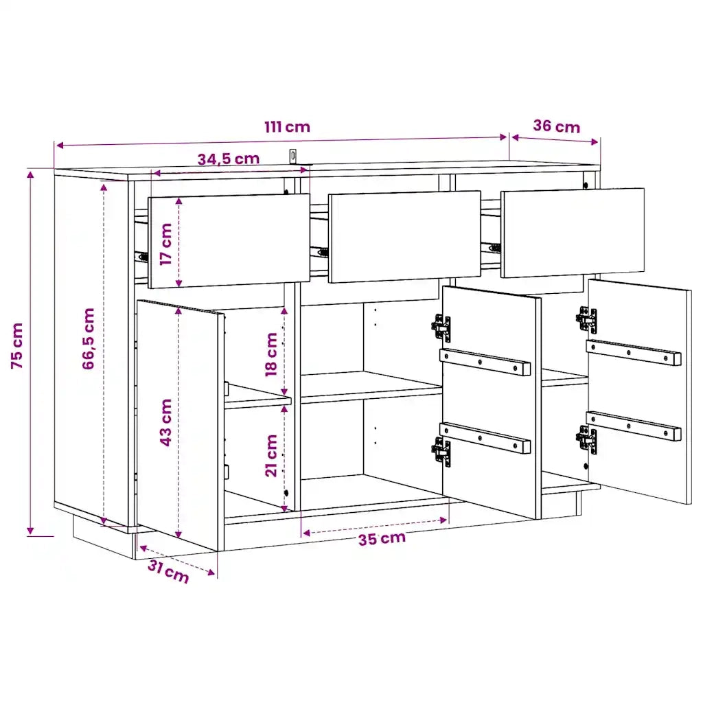 Credenza 111x36x75 cm in Legno Massello di Pino 813814