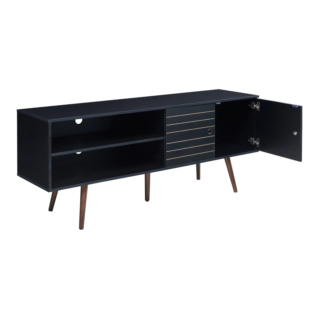 Mobile TV Vare con 2 Ante e 2 Scomparti Aperti 160 x 40 x 66 cm - Nero [en.casa]