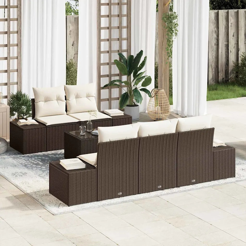 Set Divano da Giardino 6 pcs Marrone e Crema polyrattan 3355607