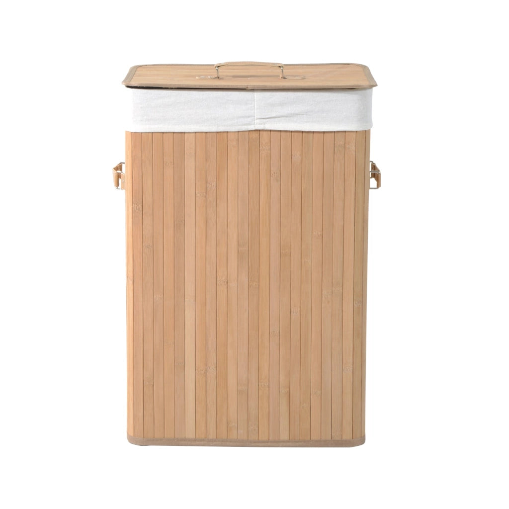 Cesta Portabiancheria 40x30x60 cm in Bambù con Coperchio e Fodera Rimovibile