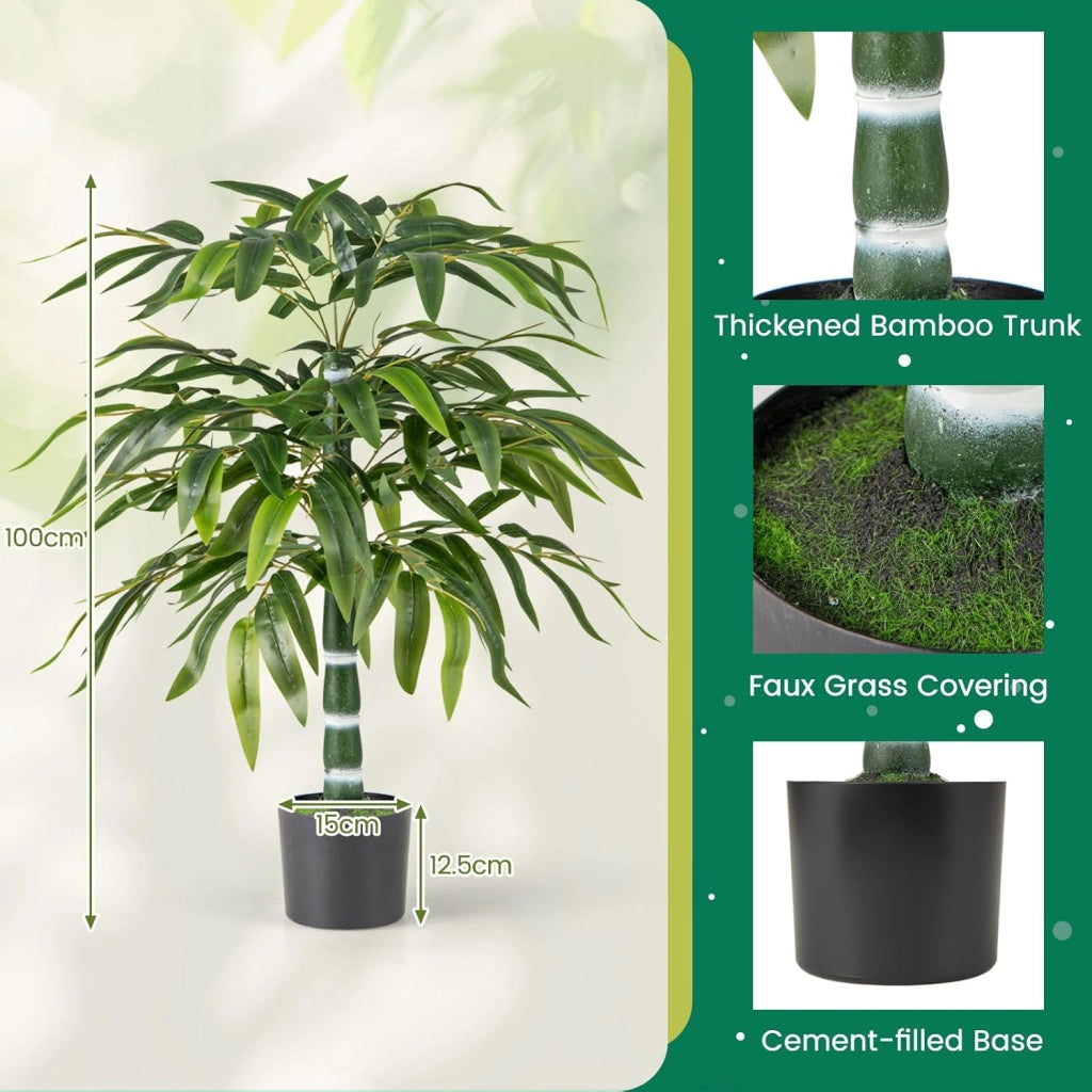 Piante artificiali, set da 2 pezzi, in bambù, 100 cm, in vaso, piante artificiali con tronchi e rami regolabili, per la casa