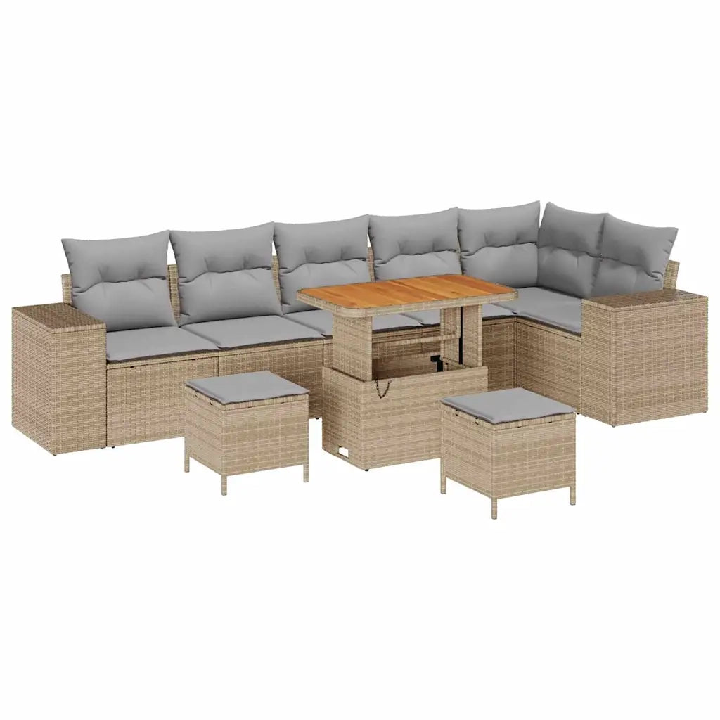 Set Divano da Giardino 9 pcs Beige e Grigio Chiaro polyrattan 3363977