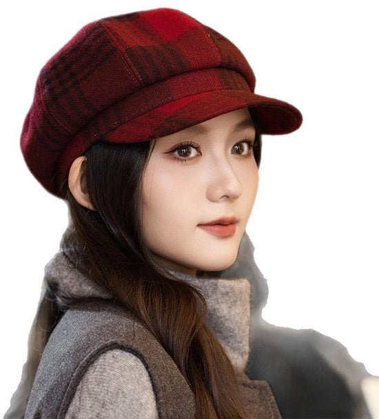 Cappello da pittore retrò con pelliccia in pelle, stile casual, impermeabile e caldo per donne, adatto per autunno e inverno
