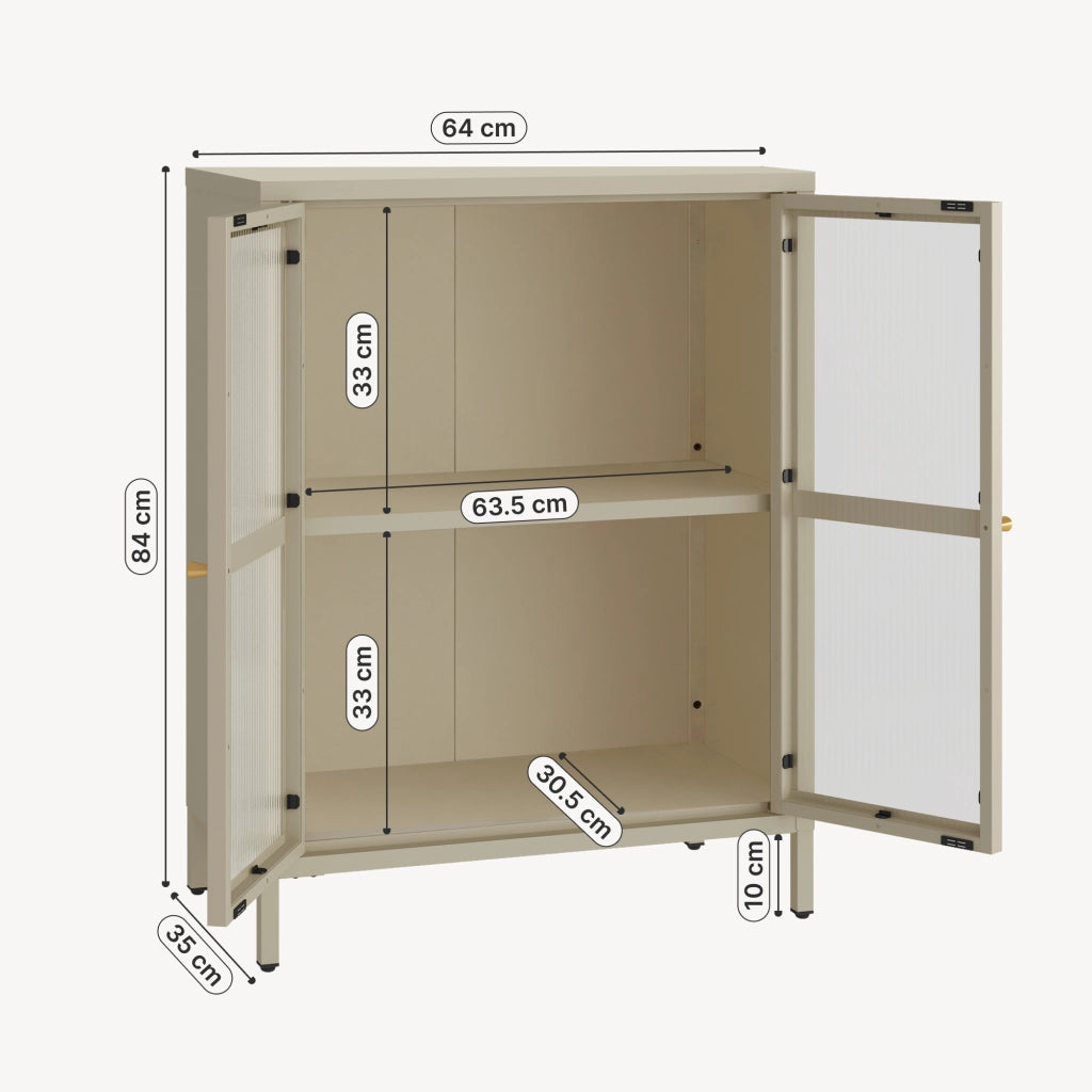 Credenza Säkylä Comò con Ante in Vetro Scanalato 84x64x35 cm Color Cammello [en.casa]