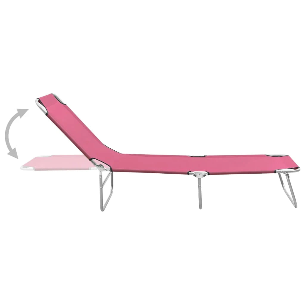 Sedia a sdraio/lettino/lettino da giardino/terrazza/mobili da esterno pieghevoli in acciaio e tessuto rosa 02_0012802