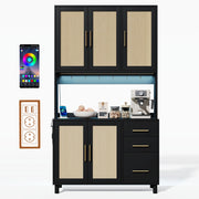 Mobile Dispensa 100x40x183 cm Nero con LED App; 2 Prese; 2 USB; 3 Cassetti e Ante Effetto Rattan