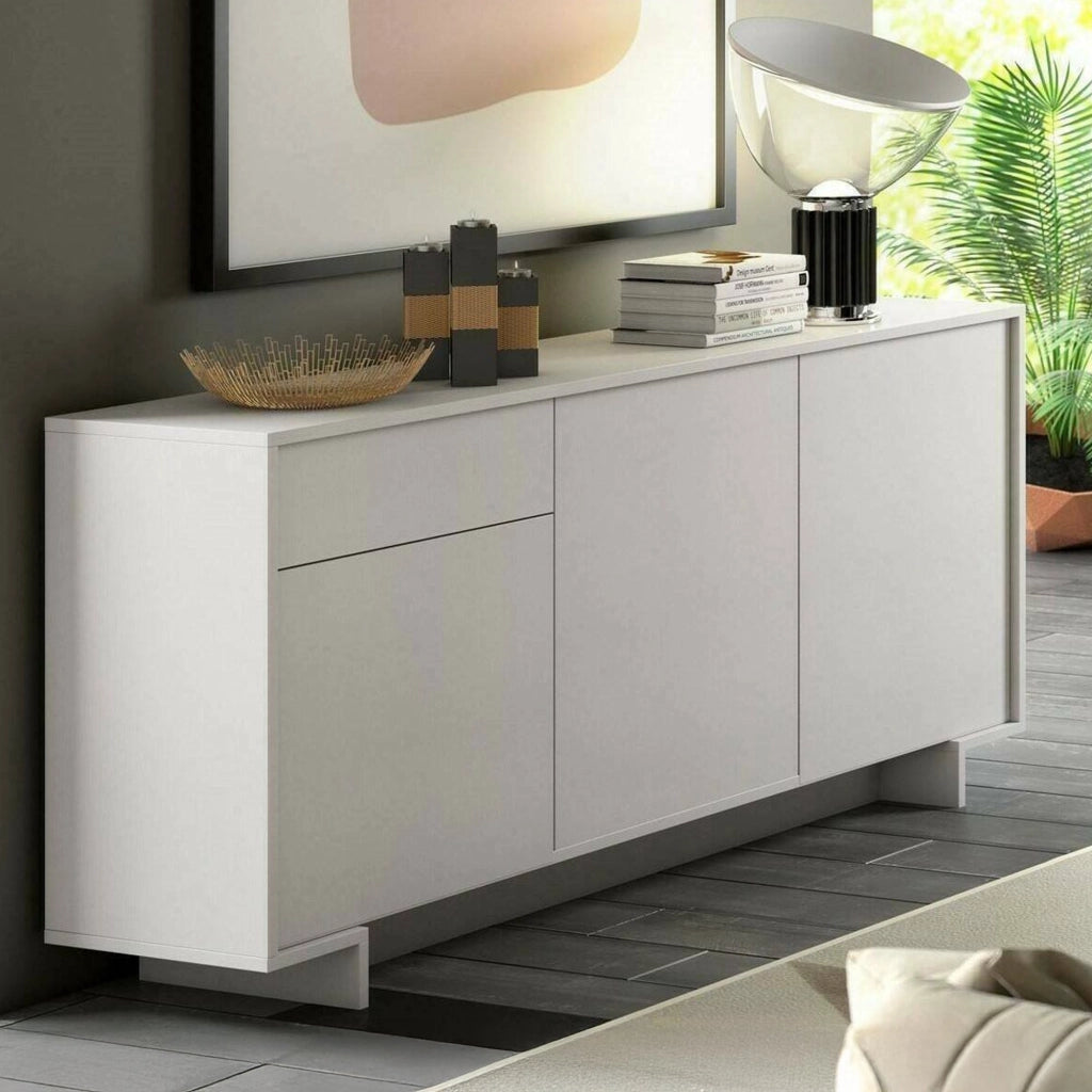 Credenza Aronne, Madia da salotto, Buffet da soggiorno a 3 ante e 1 cassetto, 100% Made in Italy, 170x42h78 cm, Bianco
