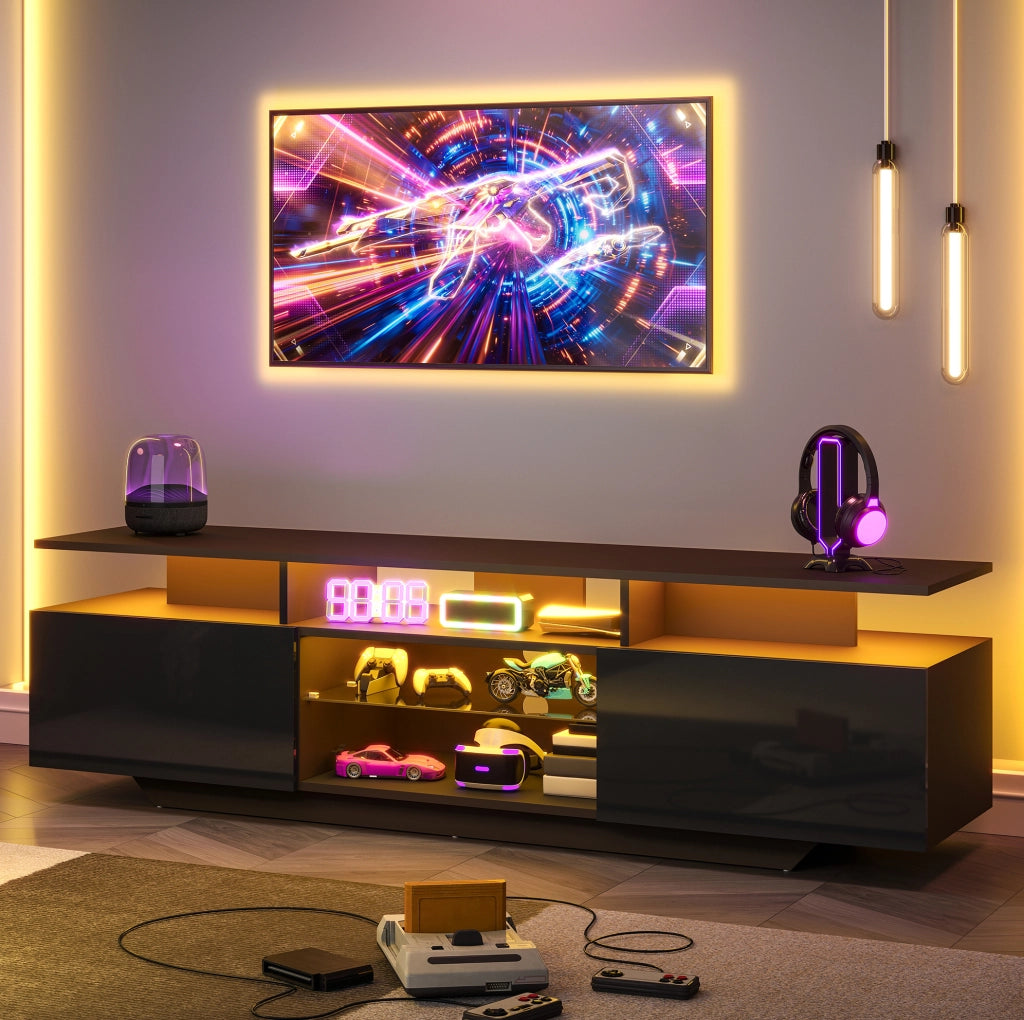 Mobile porta TV 160 x 40 x 45 cm con LED via app; 2 vani chiusi; MDF; nero