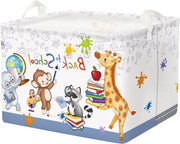 Cassettino di Deposito per Bambini Grande Scuolabus Animali con Maniglia - Giraffa, Scimmia, Elefante - Bianco, Rettilineo - Scatola di Deposito per Giocattoli e Abbigliamento - 36 Litri - Per Camera da Bambino e Bagno
