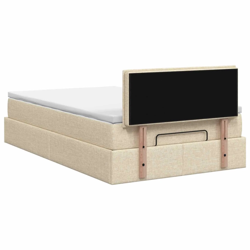 Letto ottomano con materasso Crema 120 x 190 cm Tessuto 3456231
