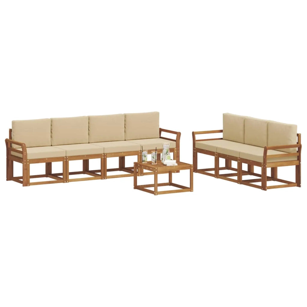 Set di divani da esterno con cuscino 8 pcs Naturale e Beige