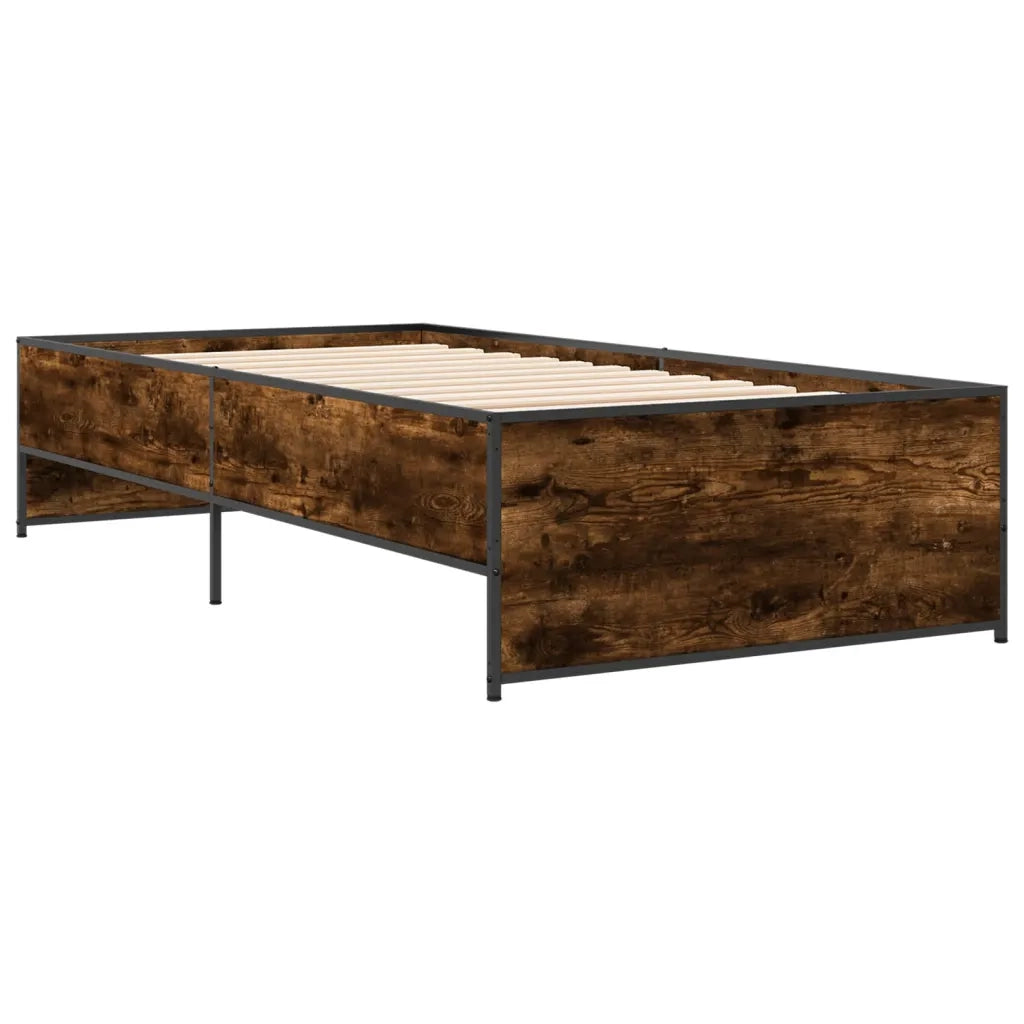 Letto singolo | Letto per adulti | Giroletto Rovere Fumo 100x200 cm in Legno Multistrato e Metallo