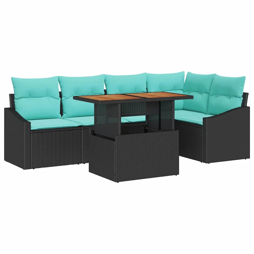 Set da Pranzo per Giardino con cuscino 6 pcs Nero e Verde acqua