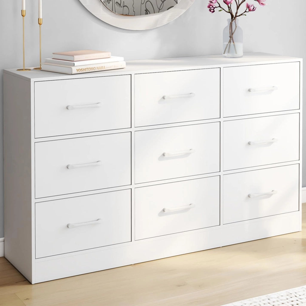 Cassettiera in tessuto a 9 cassetti UPPAH 113 cm mobile contenitore in legno bianco