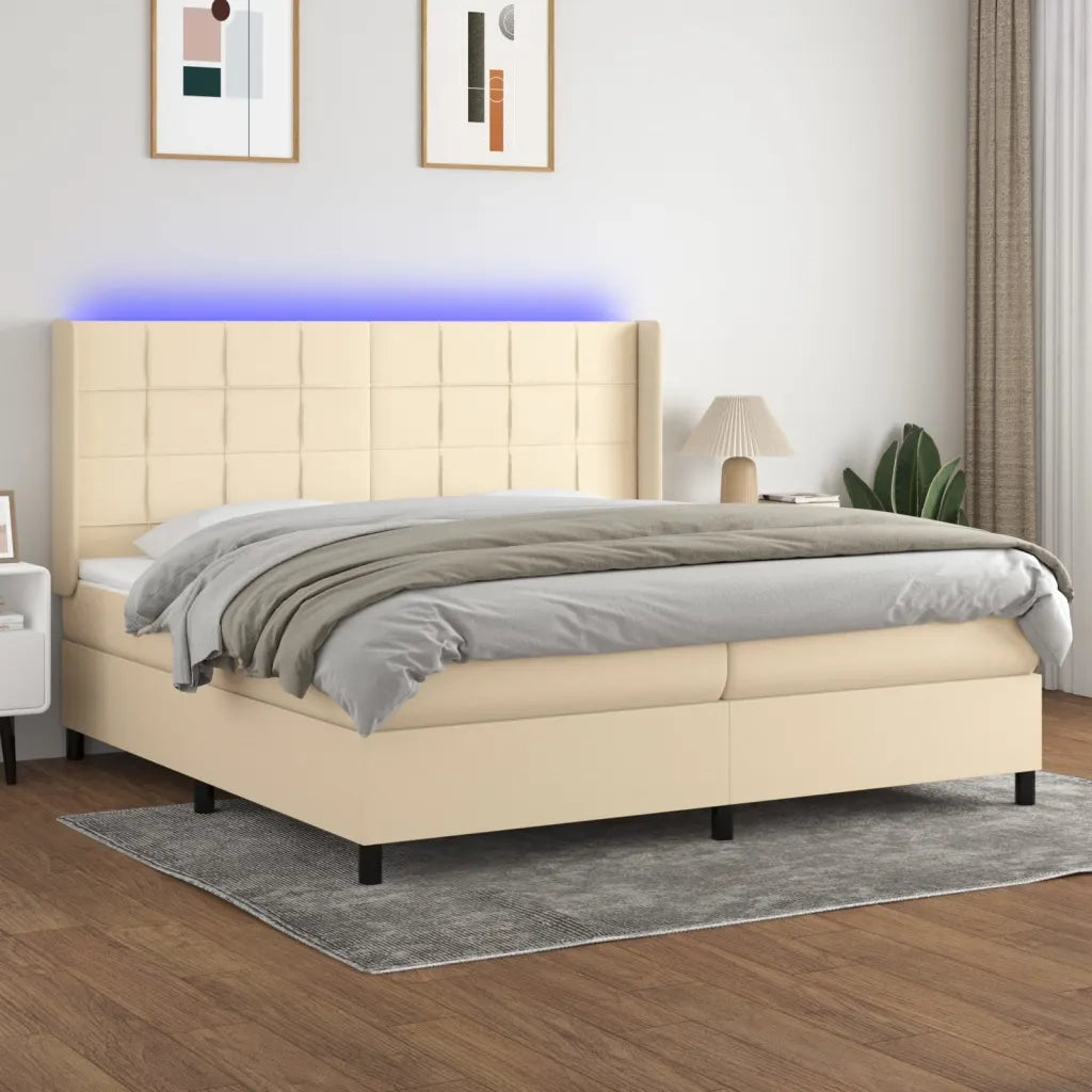 Letto a Molle Materasso e LED bianco 200x200cm in Tessuto 3138346