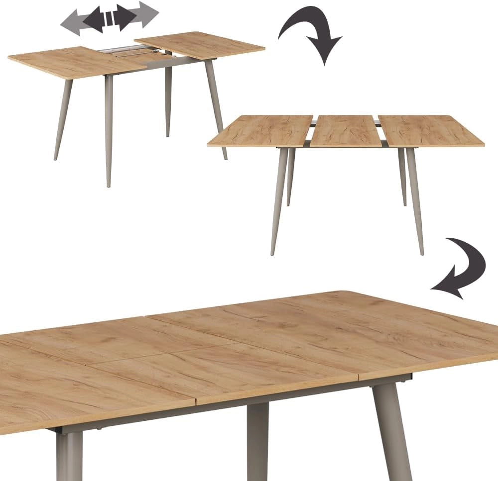 tavolo da pranzo allungabile Beaver, Rovere Goldkraft/Grigio, 120 x 80 cm Estensibile, per un utilizzo flessibile come tavolo da pranzo o da lavoro