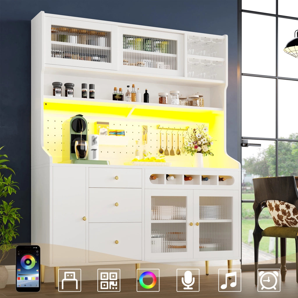 ARMADIO ALTO 145x39x171 cm Bianco in vetro e MDF con LED