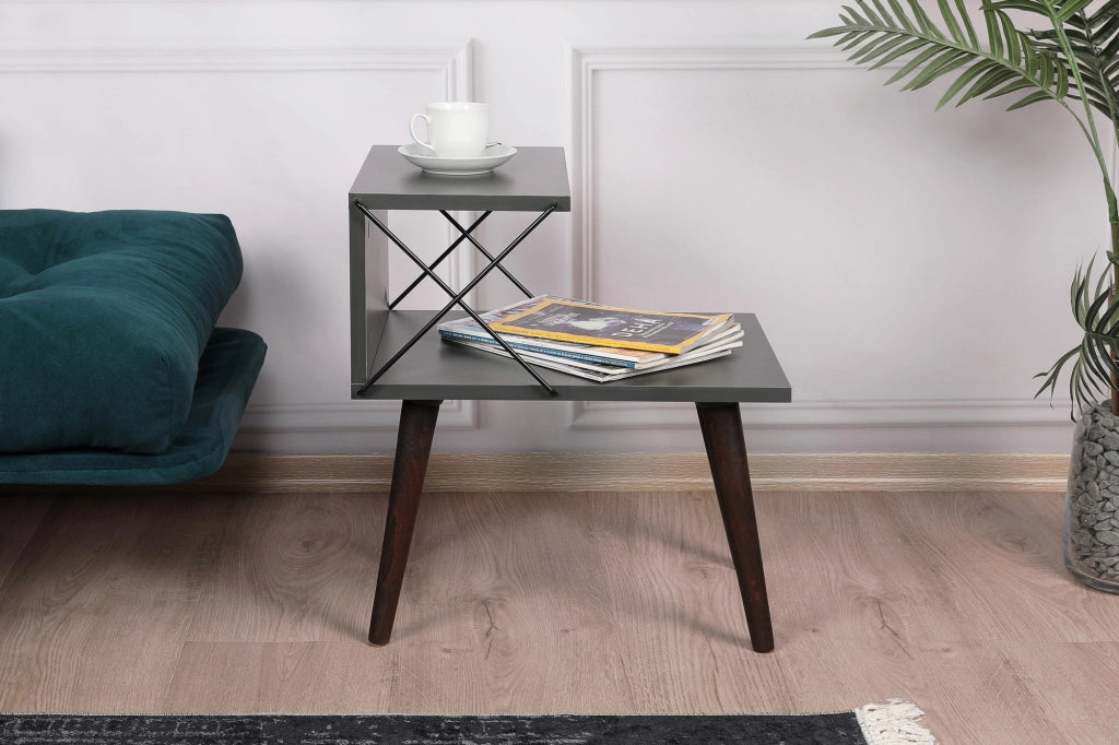 Comodino in legno "Cross" 50 x 40 x 55 cm - Antracite