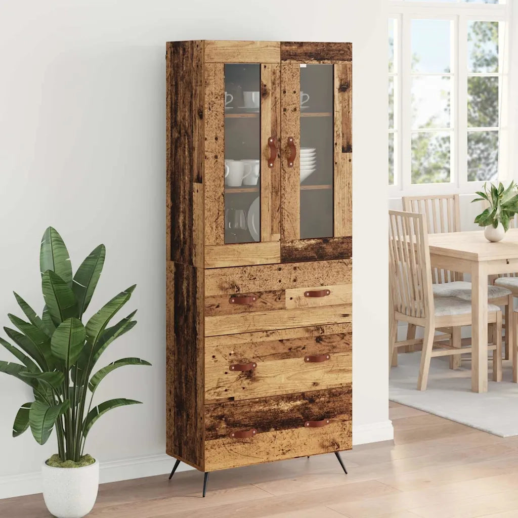 Credenza | Armadietto alto con ripiano con cassetto 2 pcs Legno vecchio