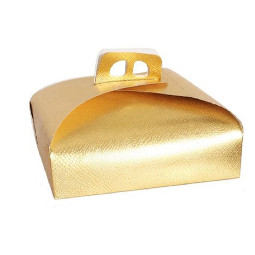 Trade Shop - Set 3pz Scatola Porta Torta Oro 25x25 Cm Per Dolci Paste Pasticceria Festa 58006 -