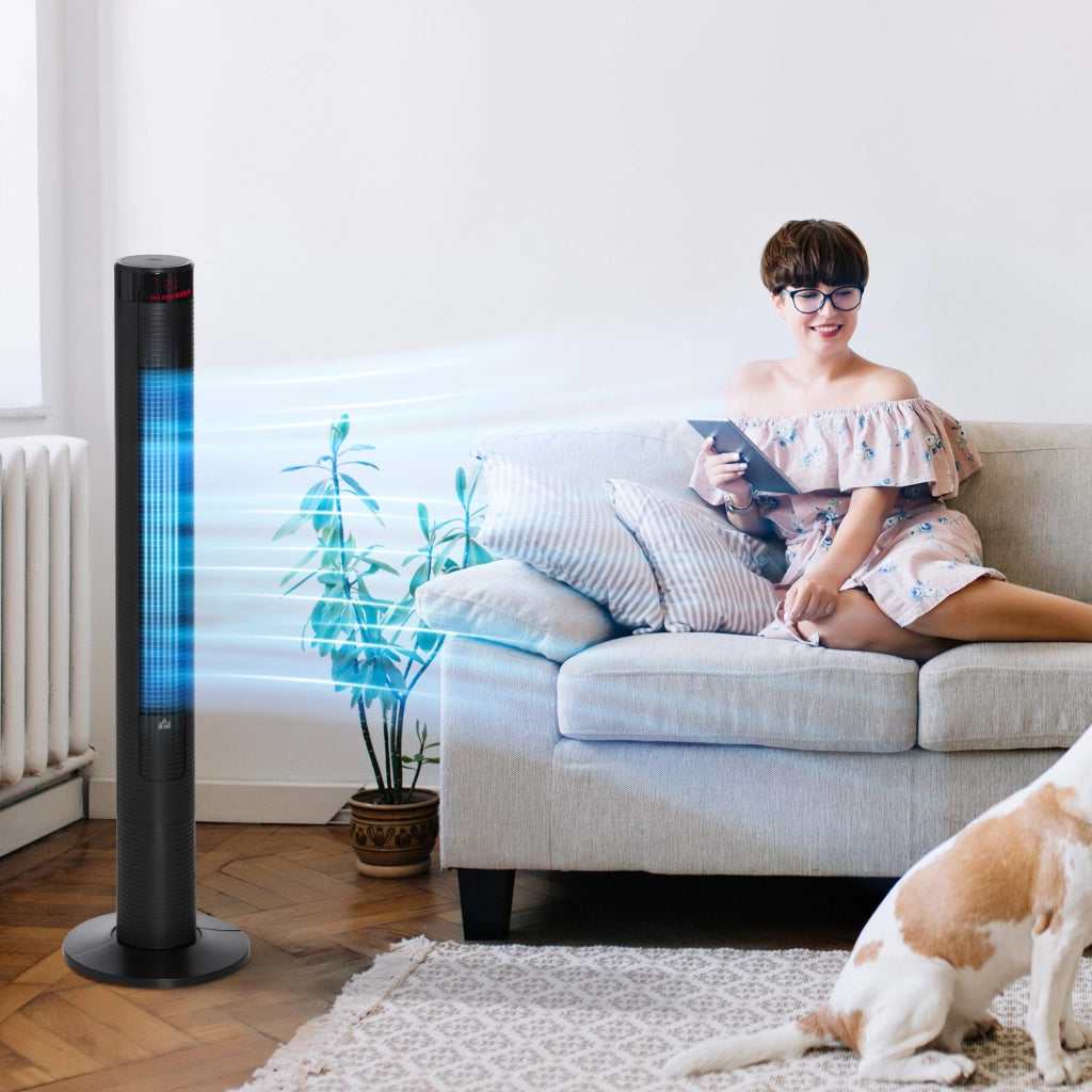 Ventilatore da pavimento con telecomando 117 cm oscillante ¨C zephmum ¨C 4 modalita' 3 velocita' 12h timer nero