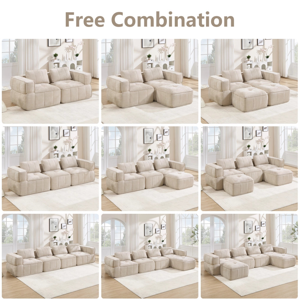 Divano modulare angolare 3 posti con pouf 271x162x67 cm in poliestere beige
