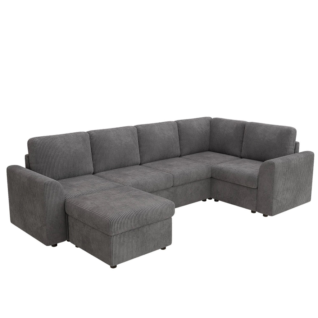 Divano Angolare con Poggiapiedi ¨C Xylo ¨C Velluto a Coste Grigio, 282x153x85 cm