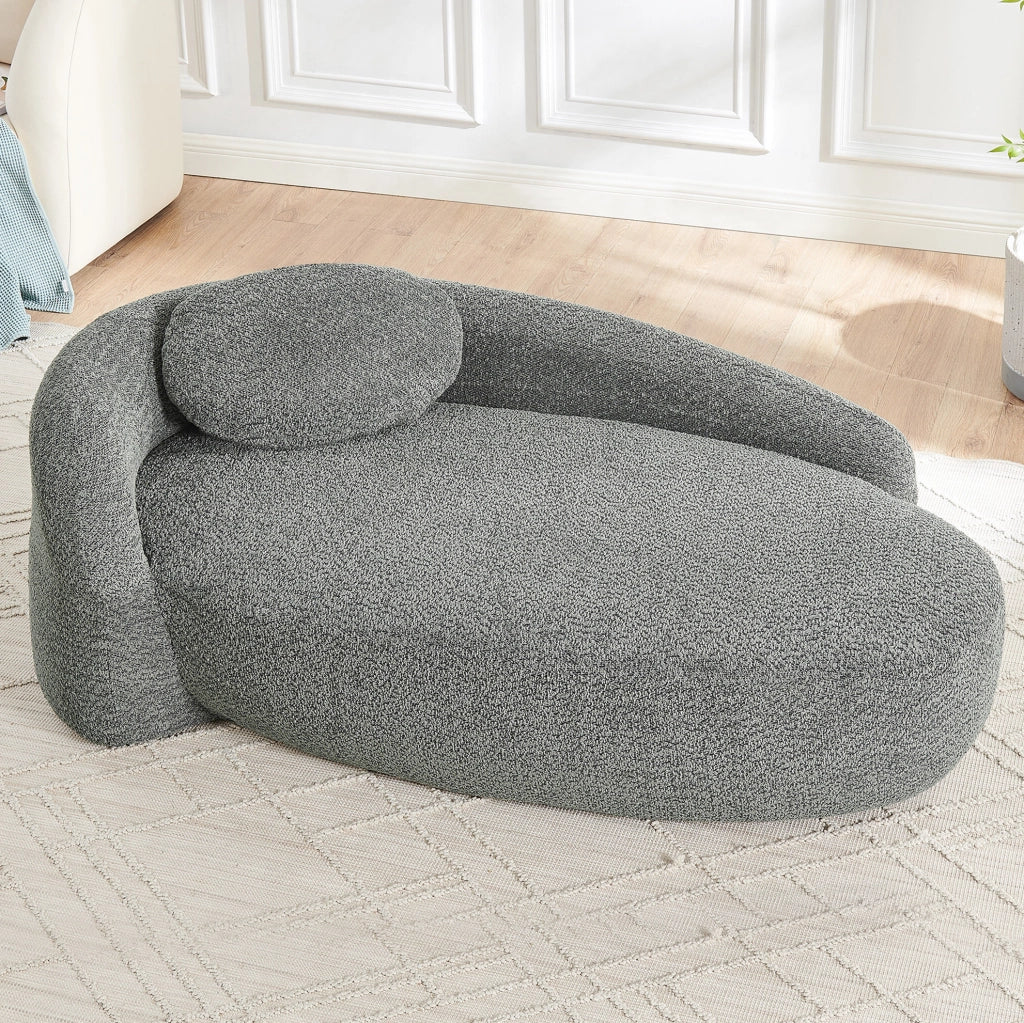 Divano compatto in tessuto Teddy, colore grigio scuro, design arrotondato