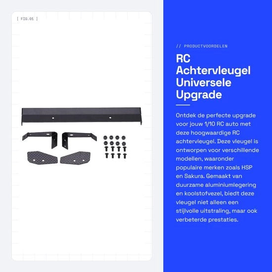 Alettone posteriore in alluminio - RC - Upgrade per veicolo 1/10 - Utilizzo universale - Nero - Incluso: viti e dadi