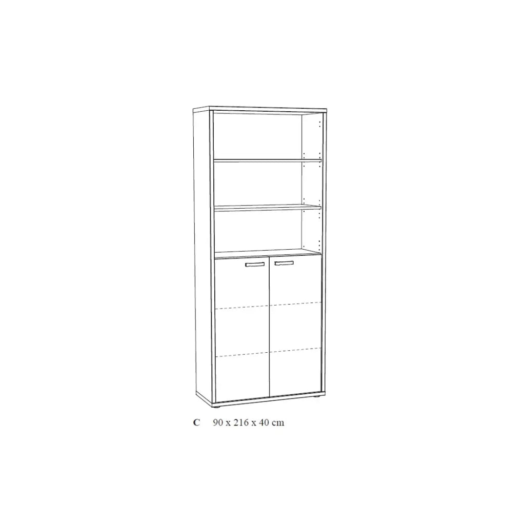 Biblioteca da ufficio SOON – 2 porte e 4 scaffali – Rovere invecchiato & nero – L90 x H216 x P40 cm