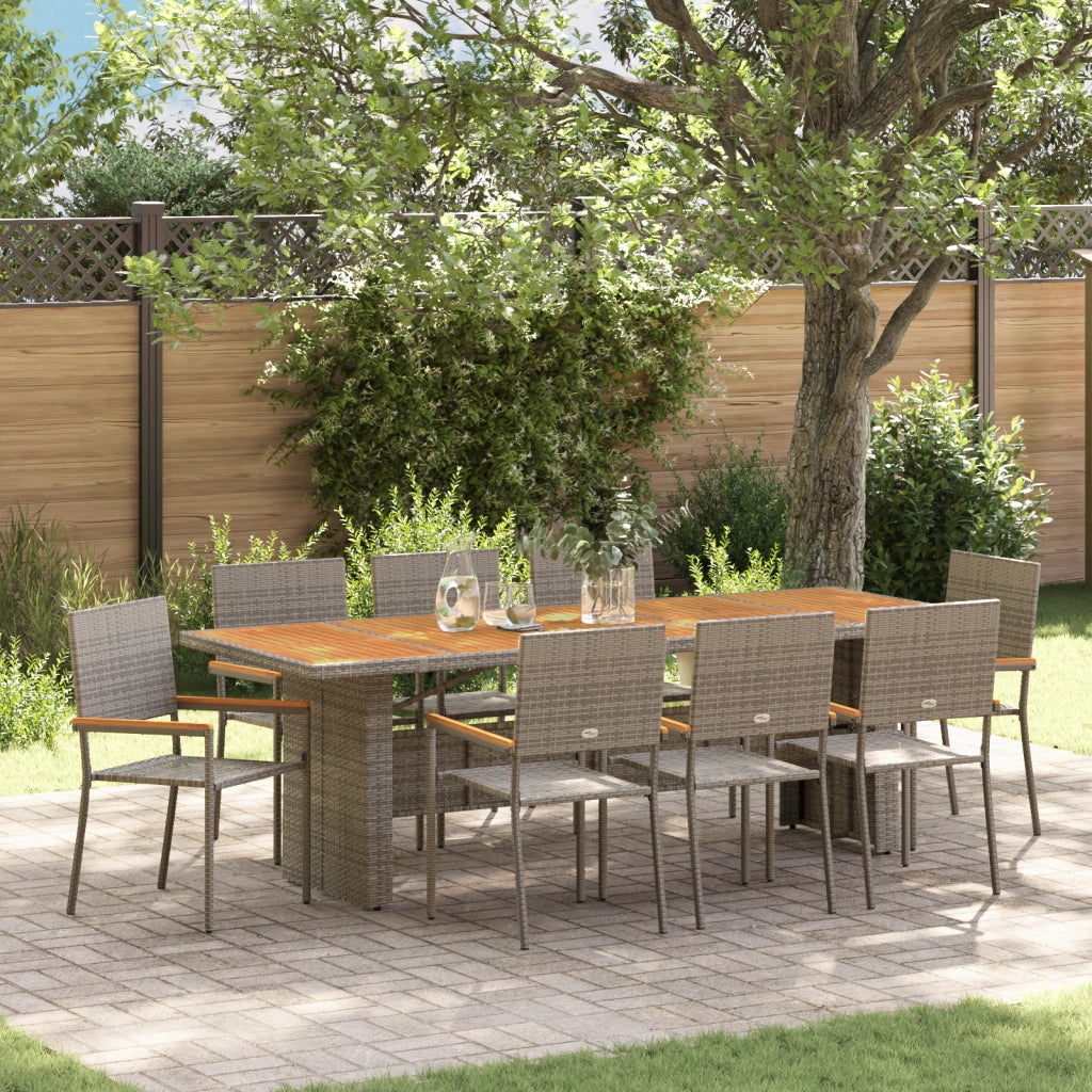 Set da Pranzo da Giardino di 9 Pezzi  Grigio in Polyrattan